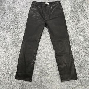 Good American Straight Leg Wax Coated Black Jeans Size 10 / 30 Organic Cotton